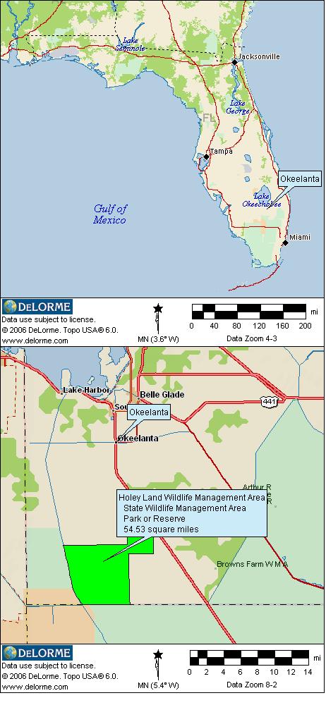 Okeelanta Florida RV Camping Location Map